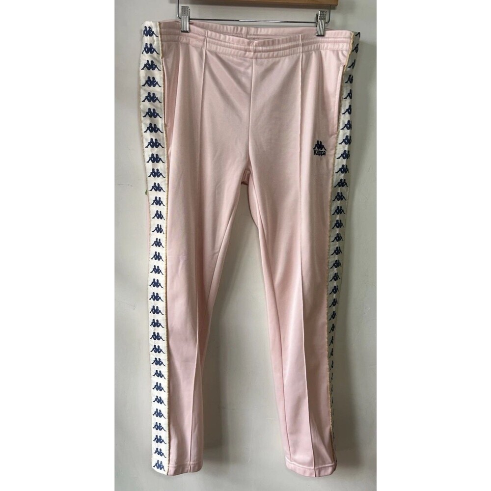 Kappa Pink Gold Track Pants Large Logo Side Stripe Polyester Pockets